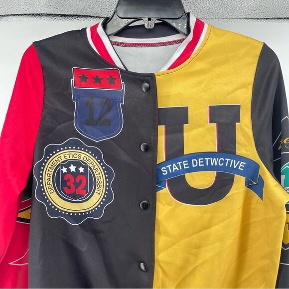 Women’s Colorblock Snap Front Lightweight 90s Letterman Varsity Jacket Small - Picture 4 of 12